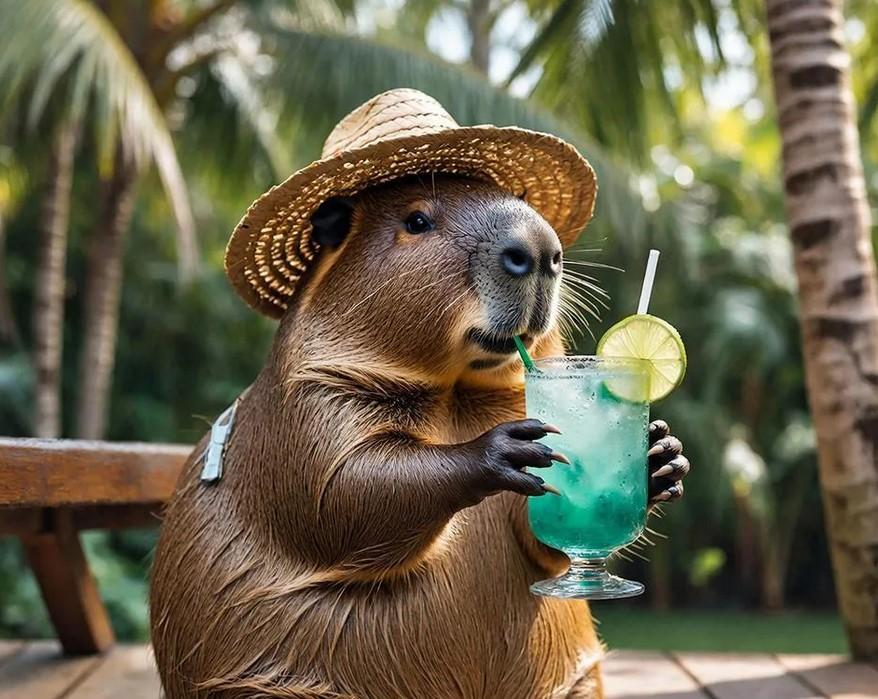 Капибара с коктейлем